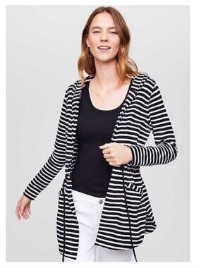 LOFT Striped Hooded Open Cardigan Drawstring XS